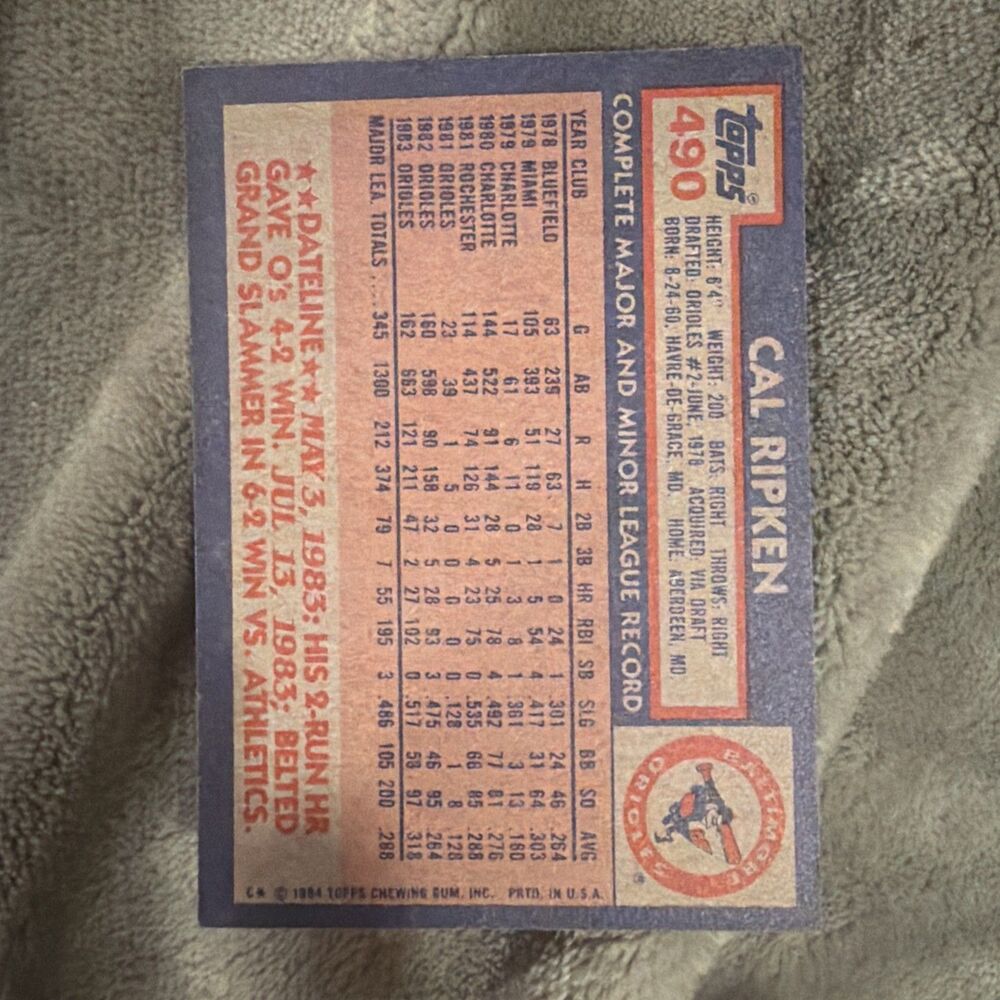 1984 Topps - Cal Ripken #490 - Picture 2 of 4